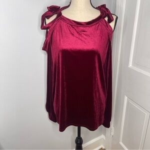 BiBi Red Velvet Tie Shoulder Top Size Large